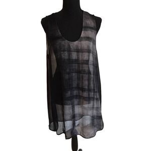 Eileen Fisher Womens Oxidized Printed Silk Semi Sheer Tank Blouse Medium